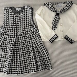 Elegant Houndstooth Kids Dress with Jacket